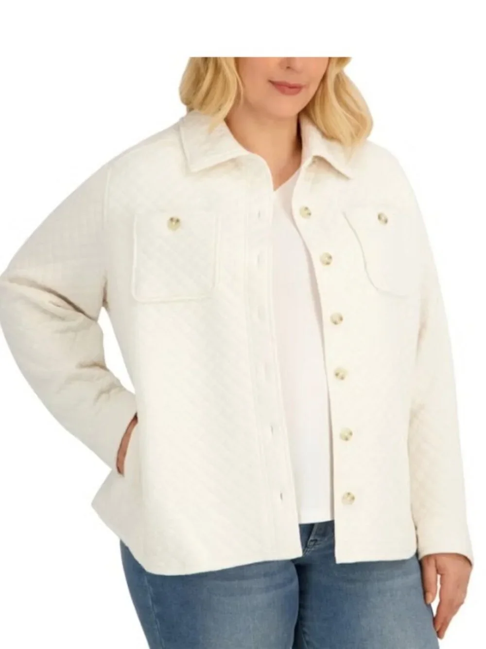 NWT SAGE Women's Quilted Shirt Jacket, Cream (Bone)
